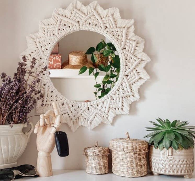 Sparkle Being - Boho Fringe Round Handmade Macrame Hanging Wall Mirror