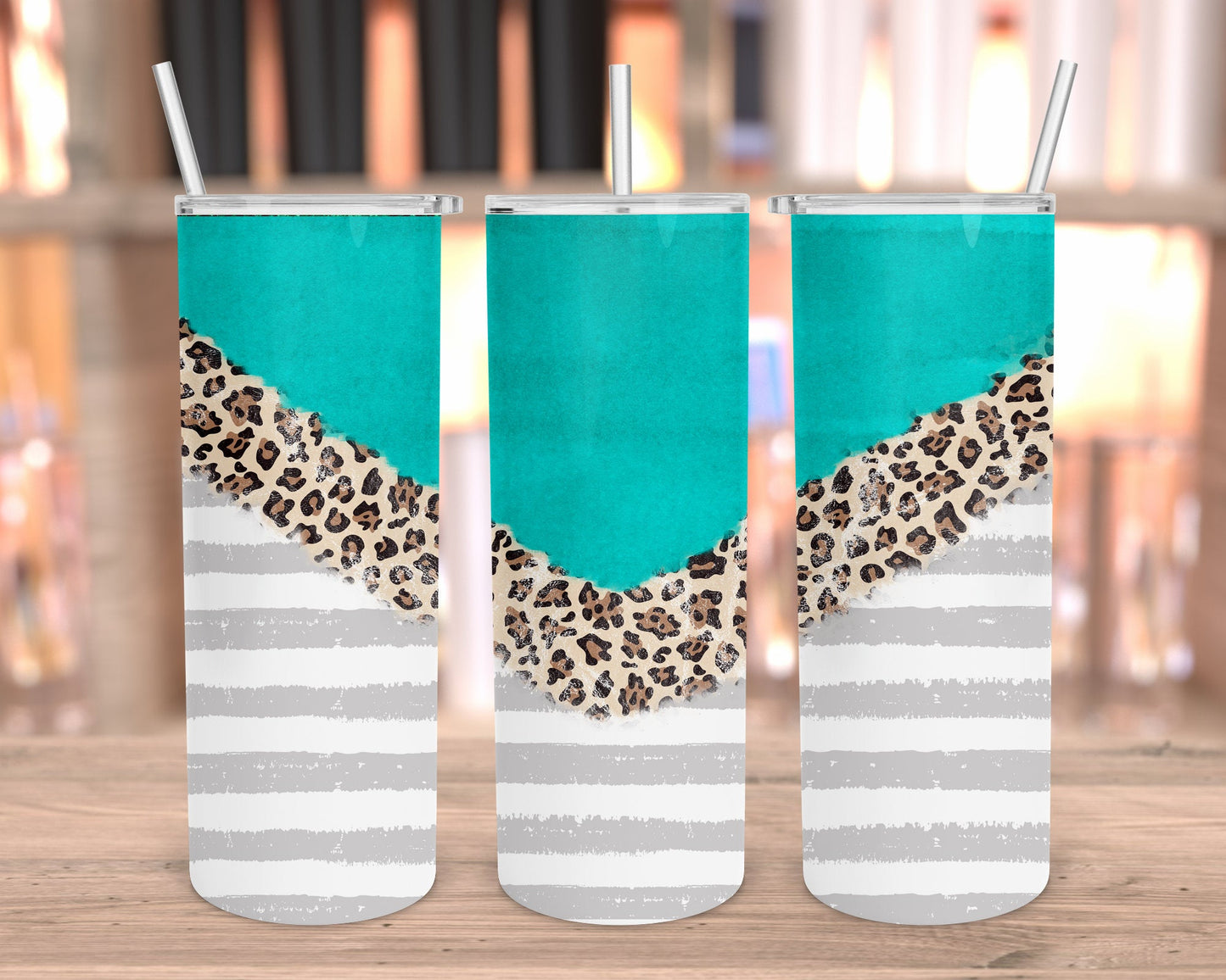 TURQUOISE AND LEOPARD STRIPPED TUMBLER