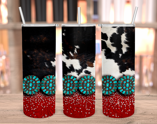 WESTERN COW AND TURQUOISE TUMBLER