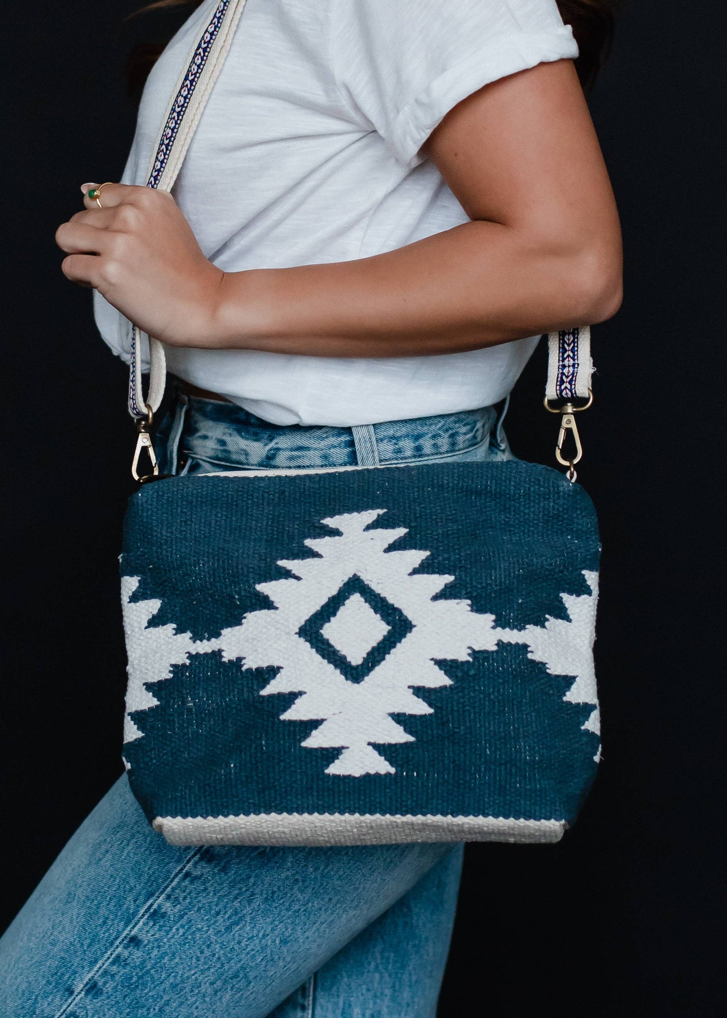 Navy, White & Yellow Aztec Crossbody