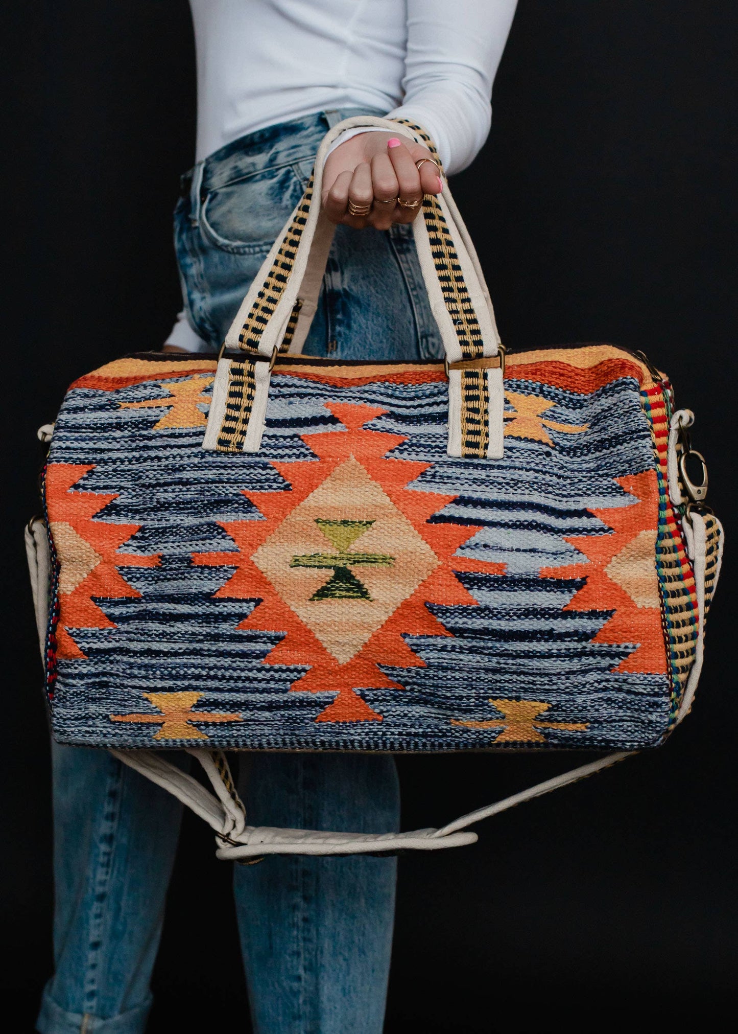 Blue & Multicolored Aztec Duffel