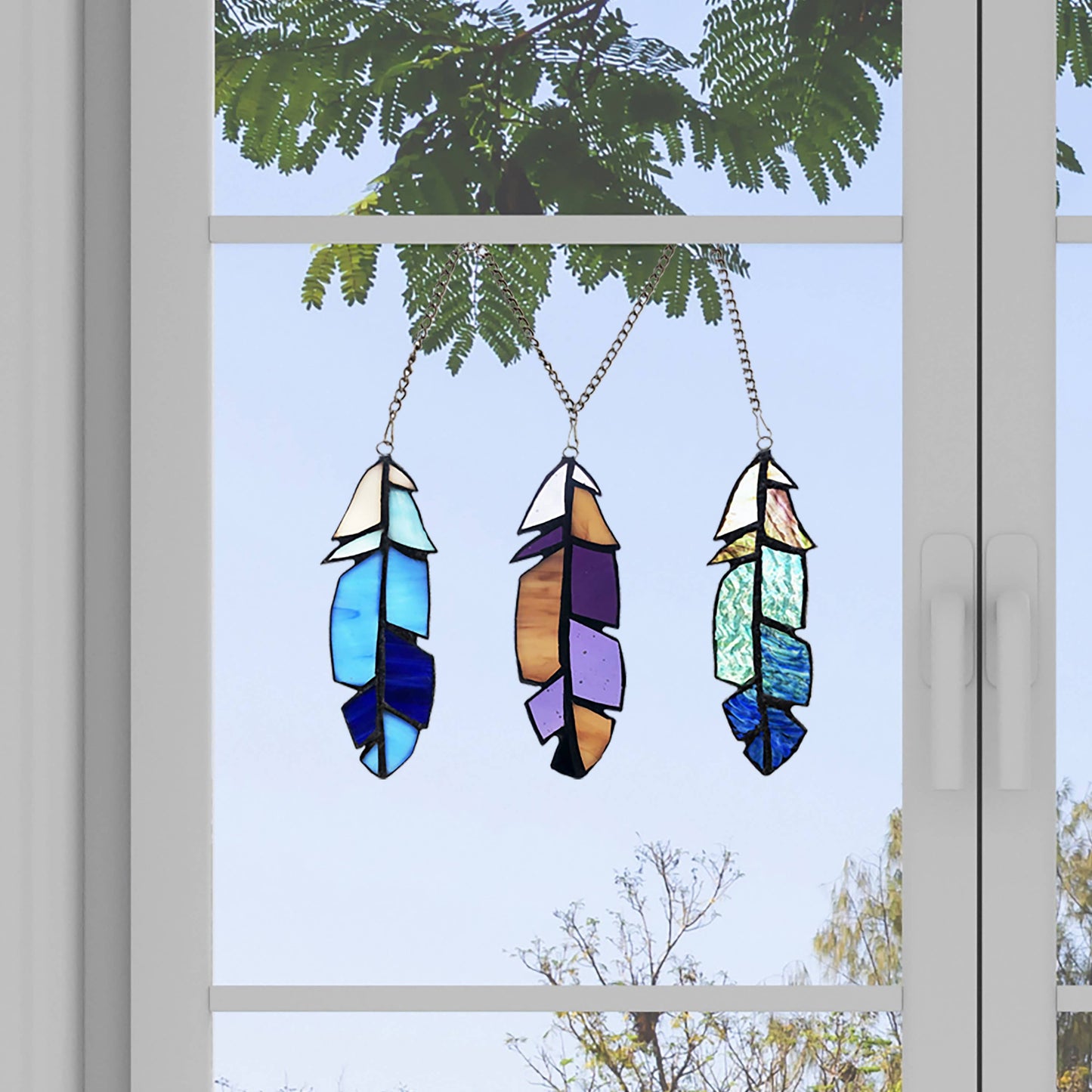 Set of 3 - 6"H Aleyna Multicolor Feather Window Panel