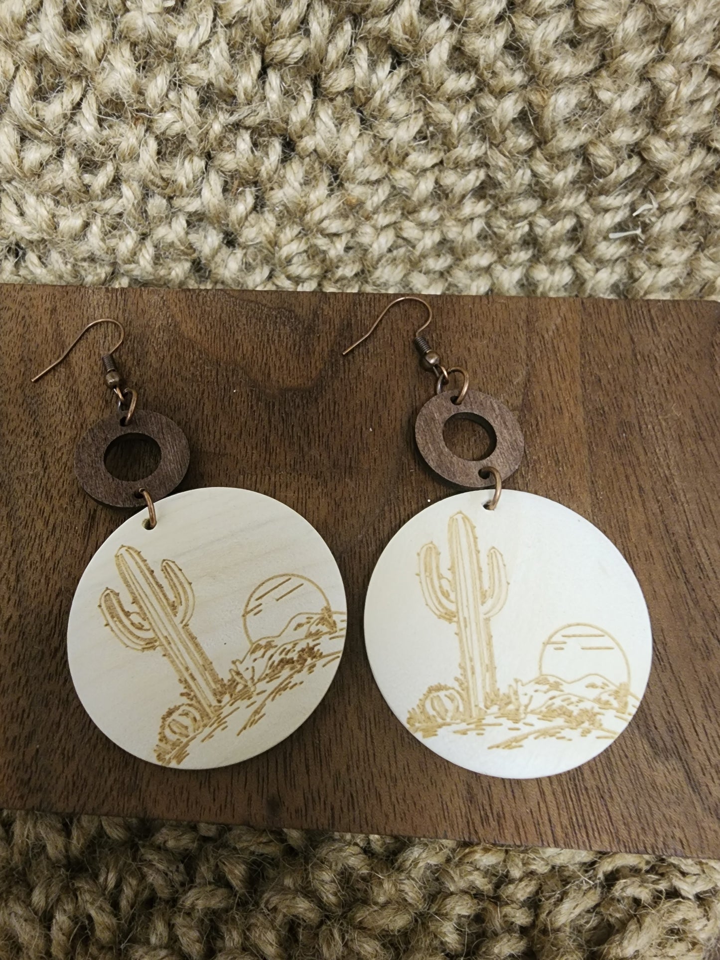 Wood Cactus Earring