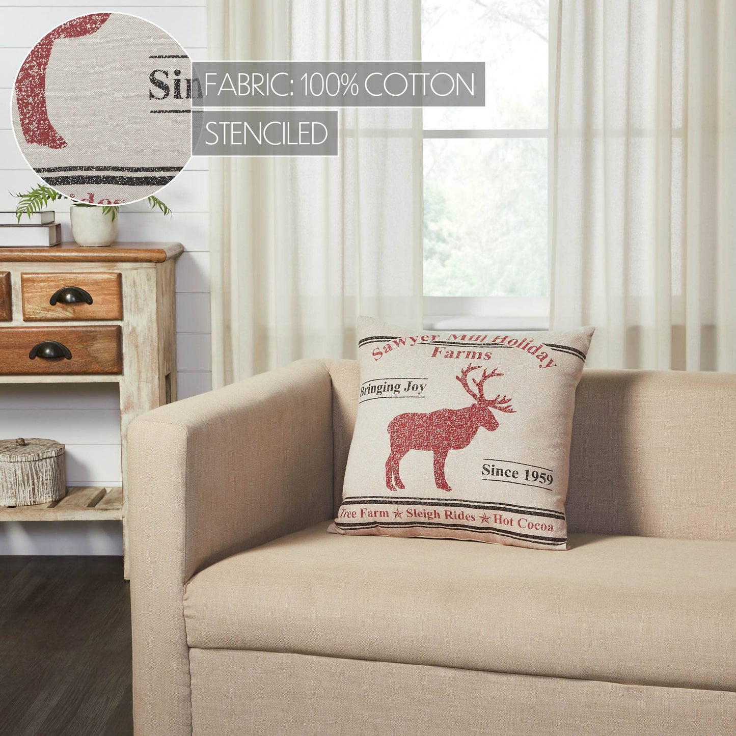 Sawyer Mill Reindeer Pillow 18x18