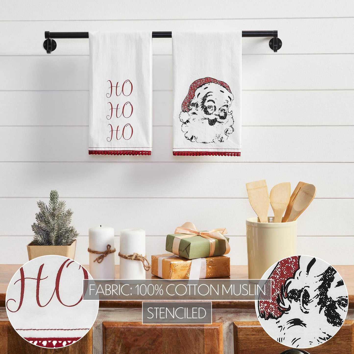 Kringle Chenille Ho Ho Ho White Muslin Tea Towel