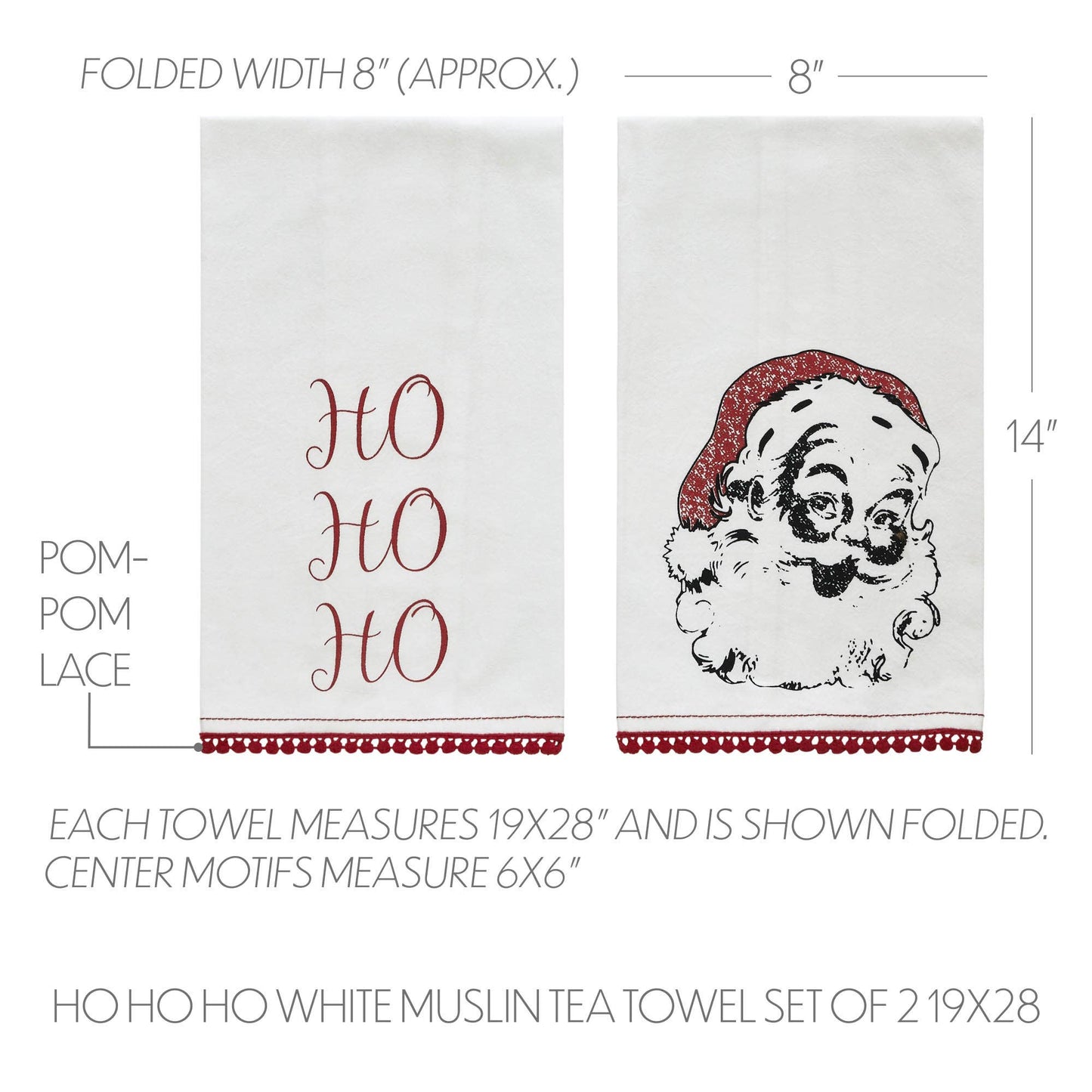 Kringle Chenille Ho Ho Ho White Muslin Tea Towel