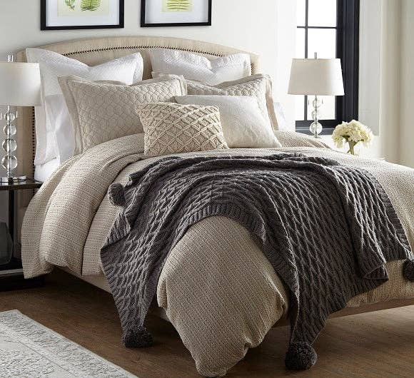 Pom Pom Sweater Knit Throw 50" x 60": GREY