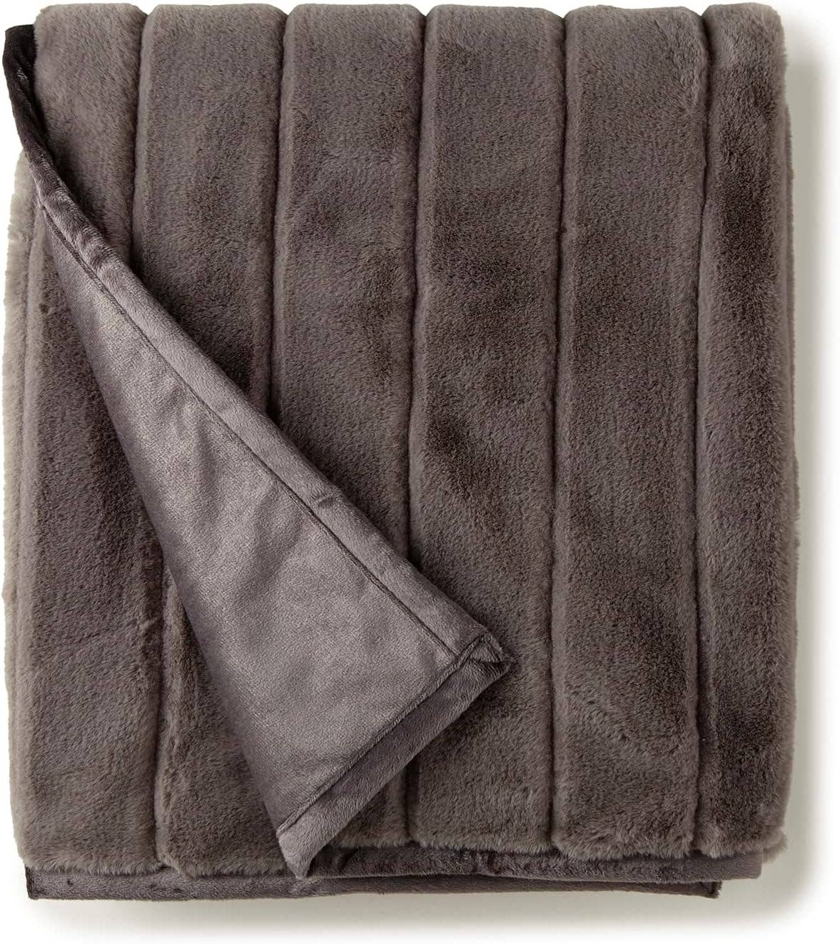 Channel Cut Faux Rabbit Fur Throw 50" x 60": Taupe