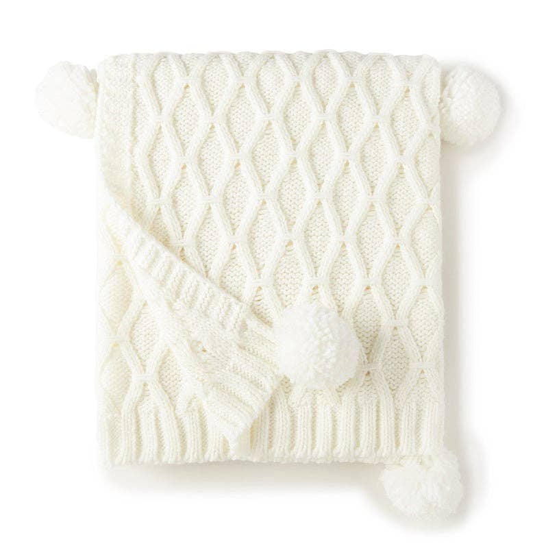 Pom Pom Sweater Knit Throw 50" x 60": GREY