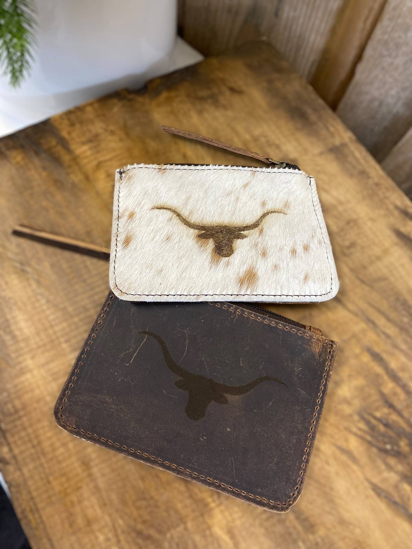 Longhorn Tooled & Cowhide Coin Pouch   