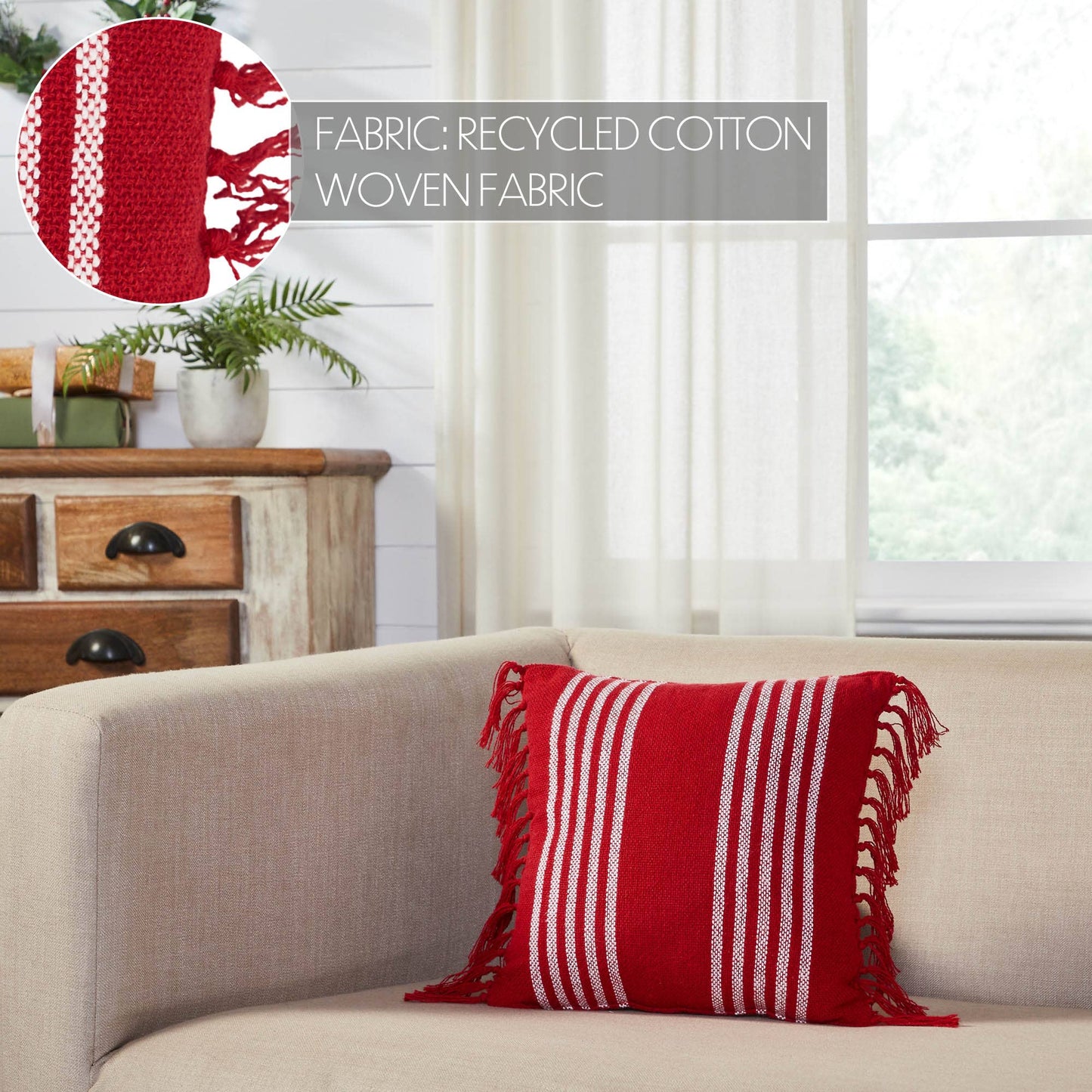 Arendal Red Stripe Pillow Fringed