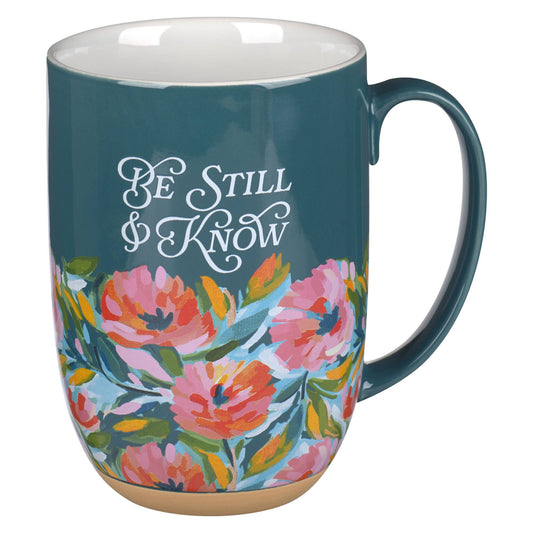 Mug Dark Teal Floral Be Still  Ps. 46:10