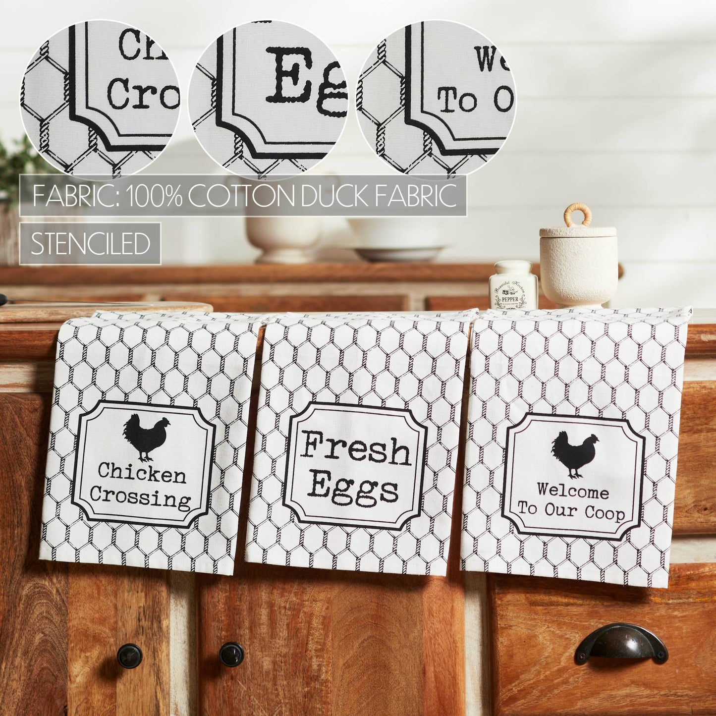 Down Home Chicken Crossing Tea Towel Set of 3 19x28