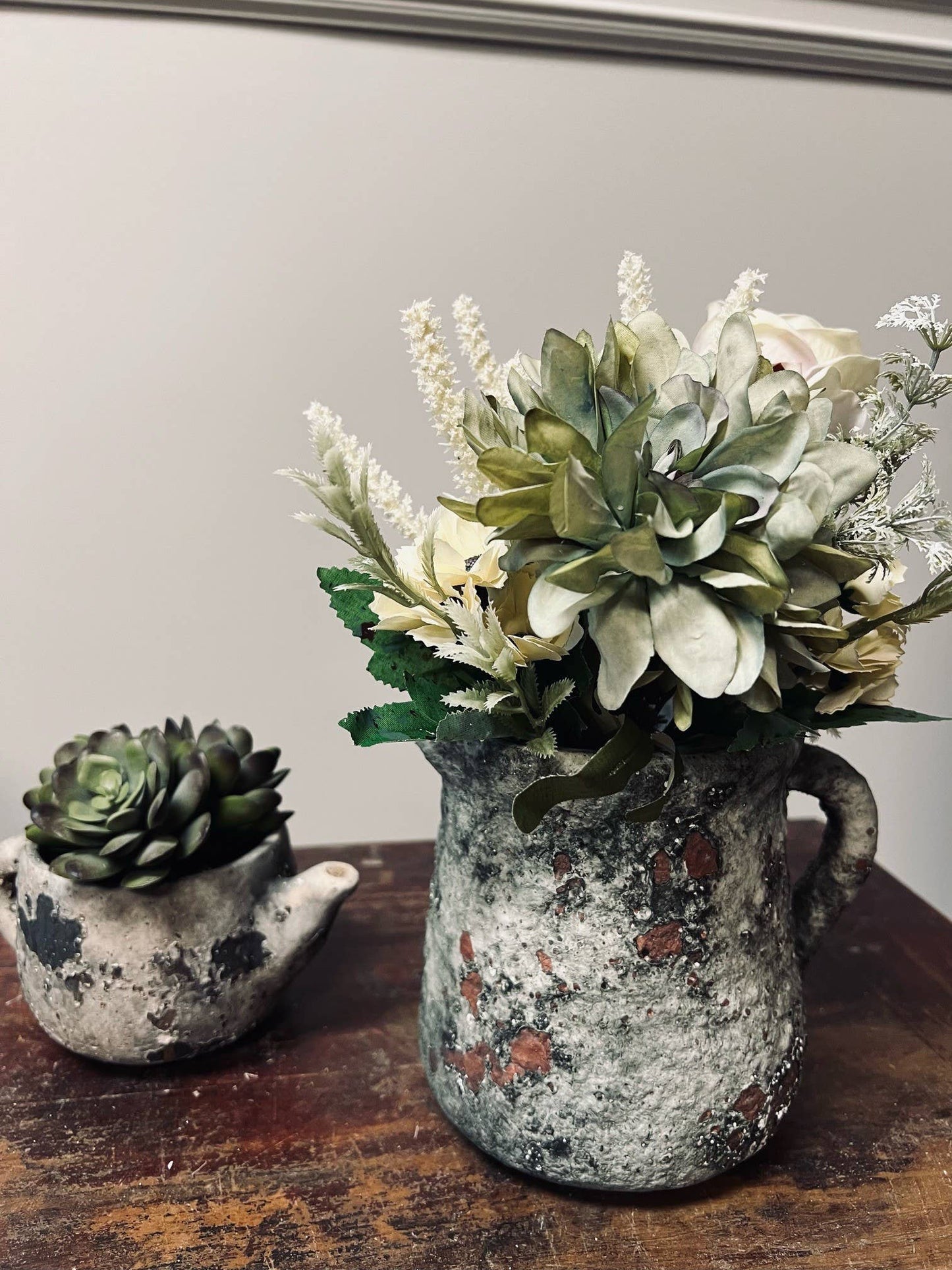 Cement Rustic Floral Jar