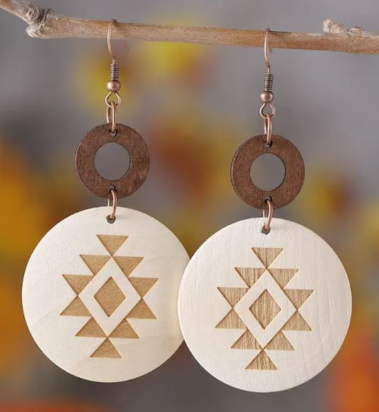 Wooden Aztec Earring