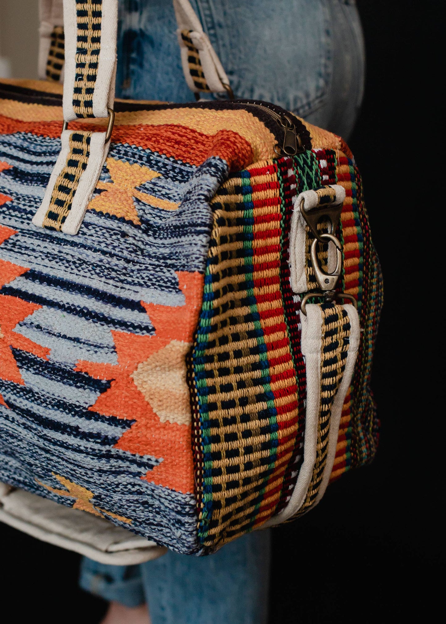 Blue & Multicolored Aztec Duffel