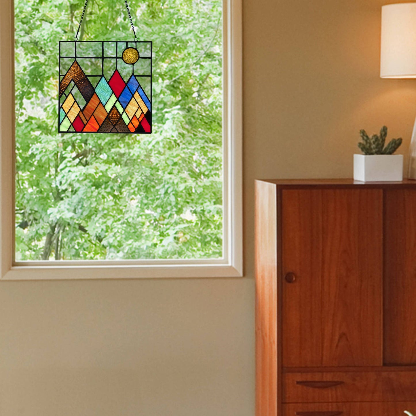 10"H Beyond the Mountain Tops Multicolored Window Panel