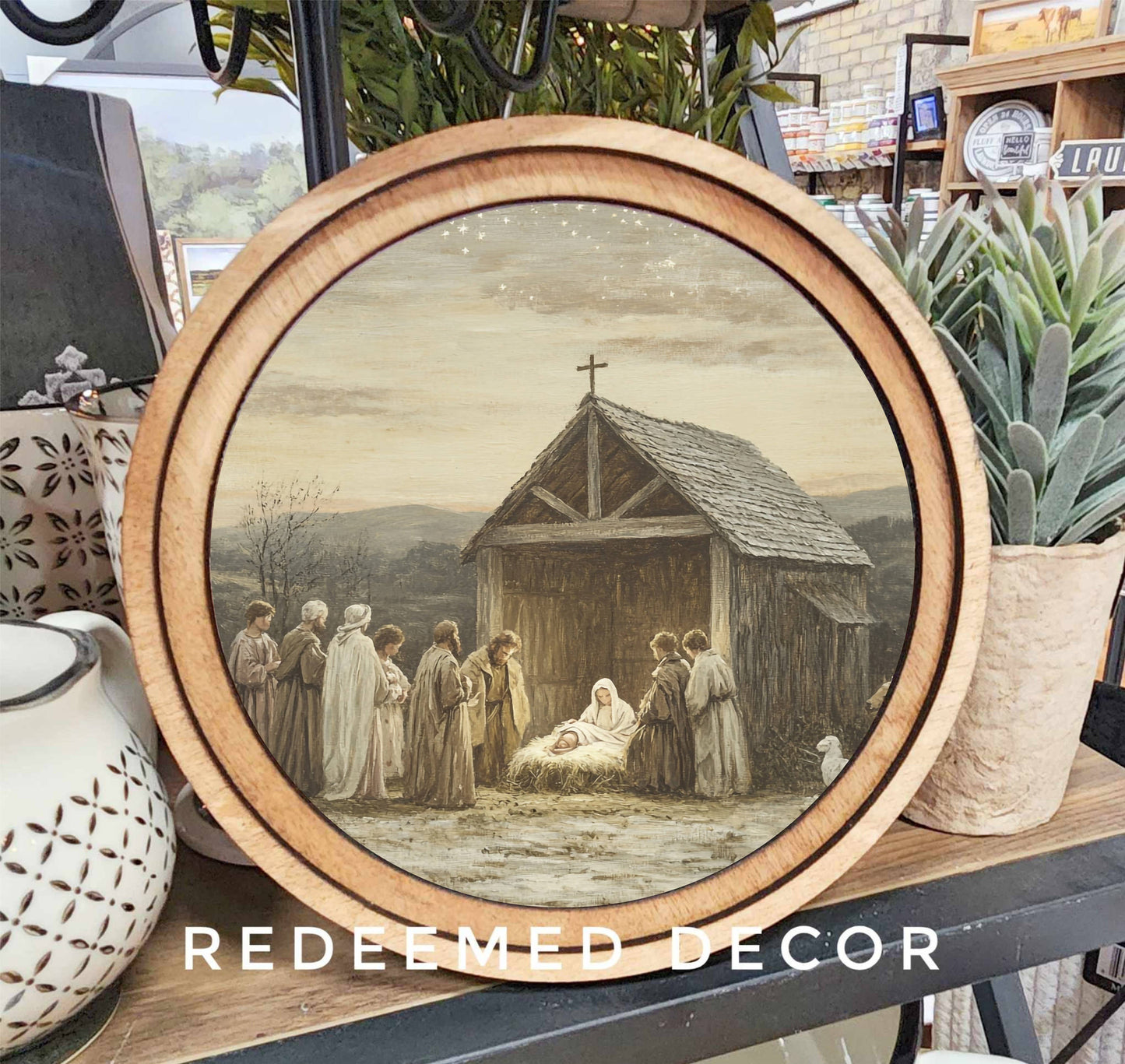 8" Round Nativity Scene Art