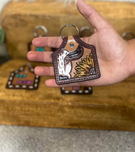 Tooled Leather Bull Keychain