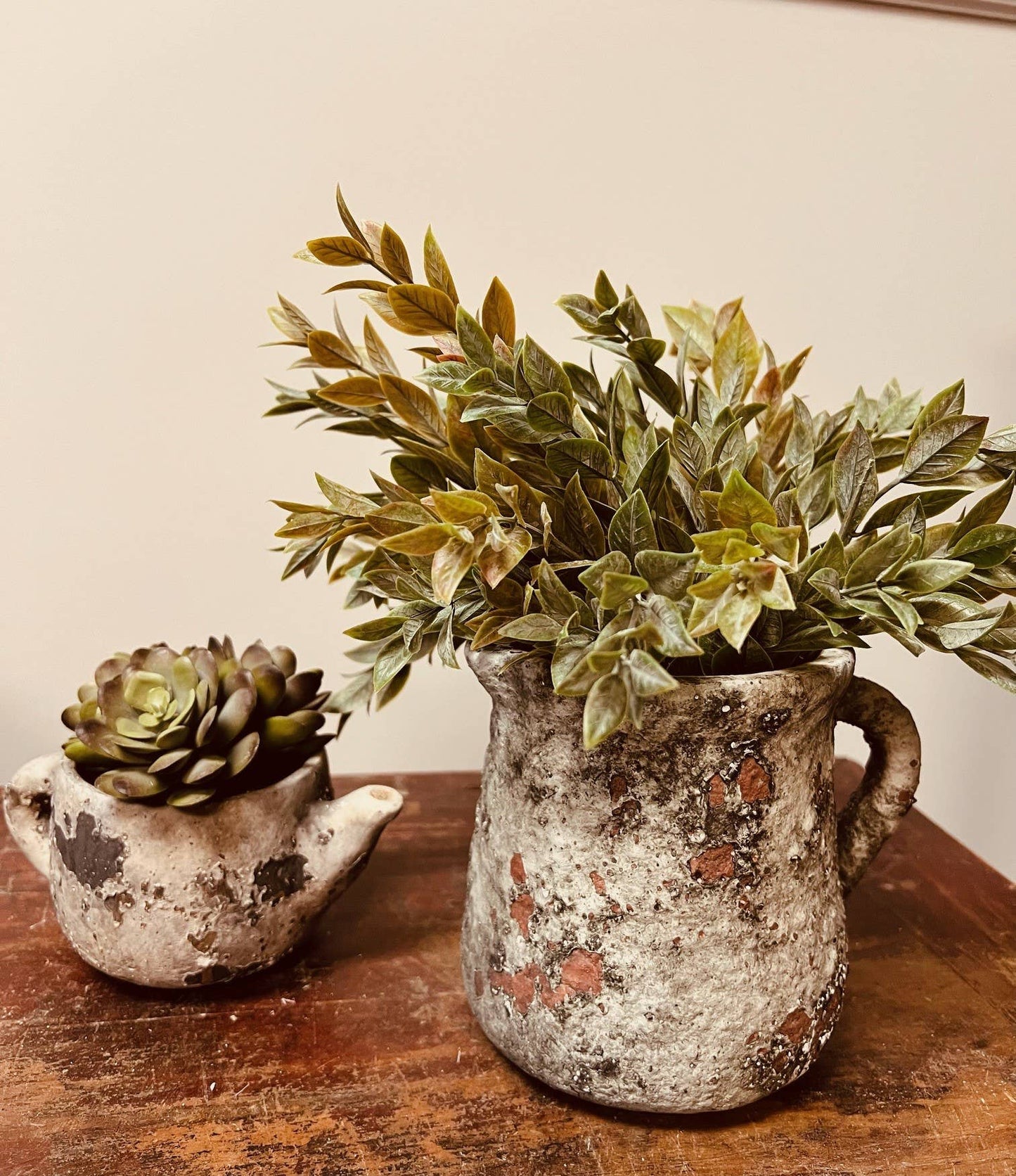 Cement Rustic Floral Jar