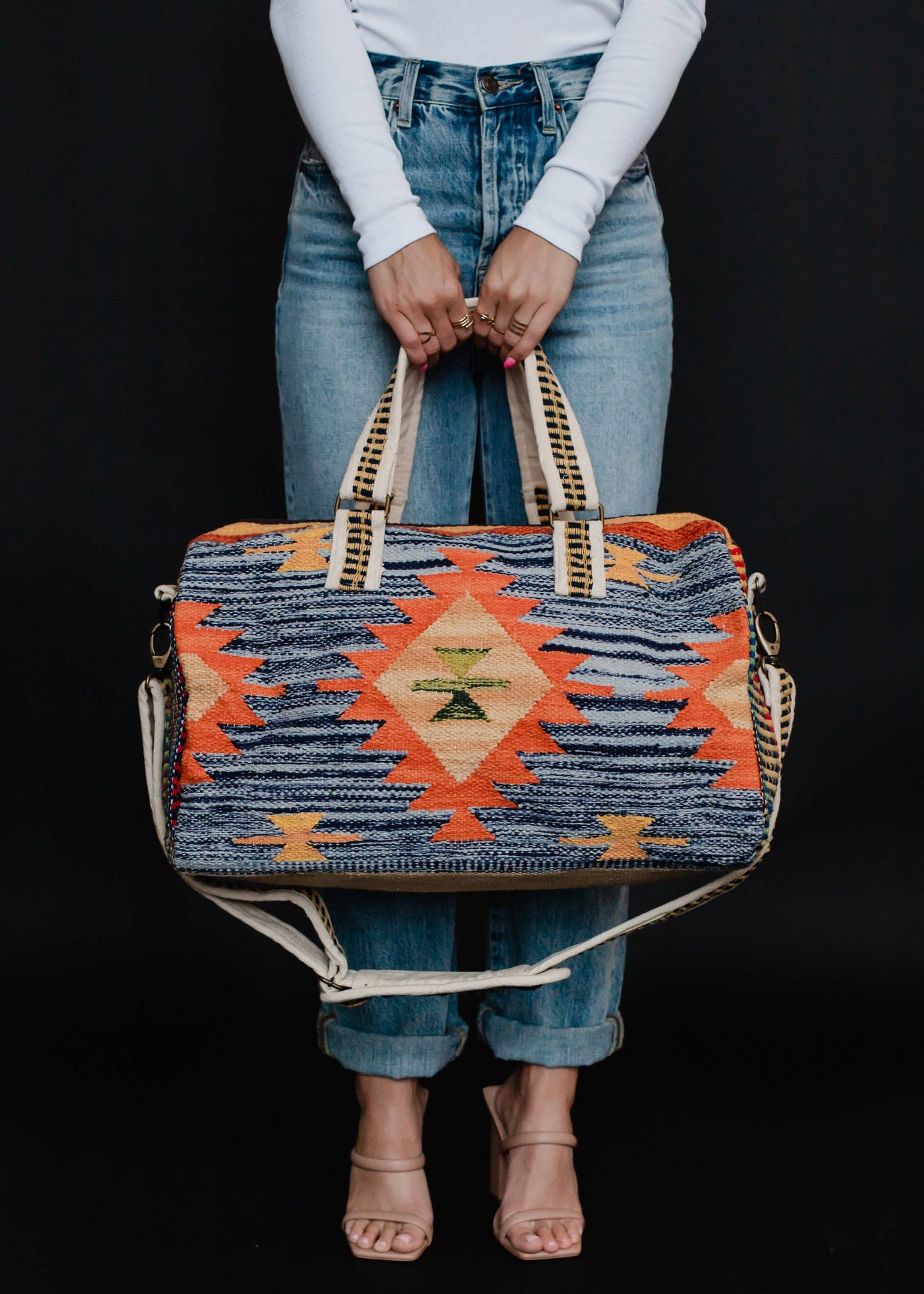 Blue & Multicolored Aztec Duffel