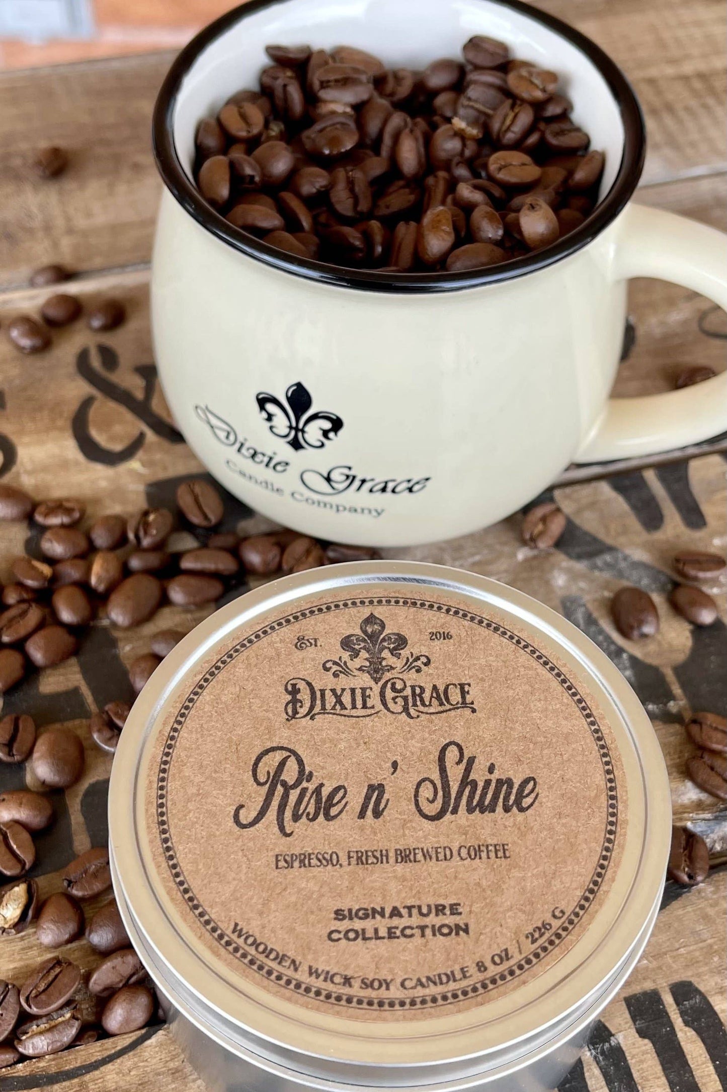 Rise n' Shine - Wooden Wick Candle: 8 oz Candle Tin