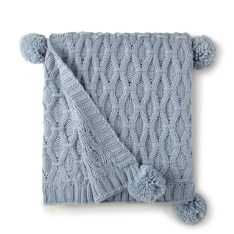 Pom Pom Sweater Knit Throw 50" x 60": GREY