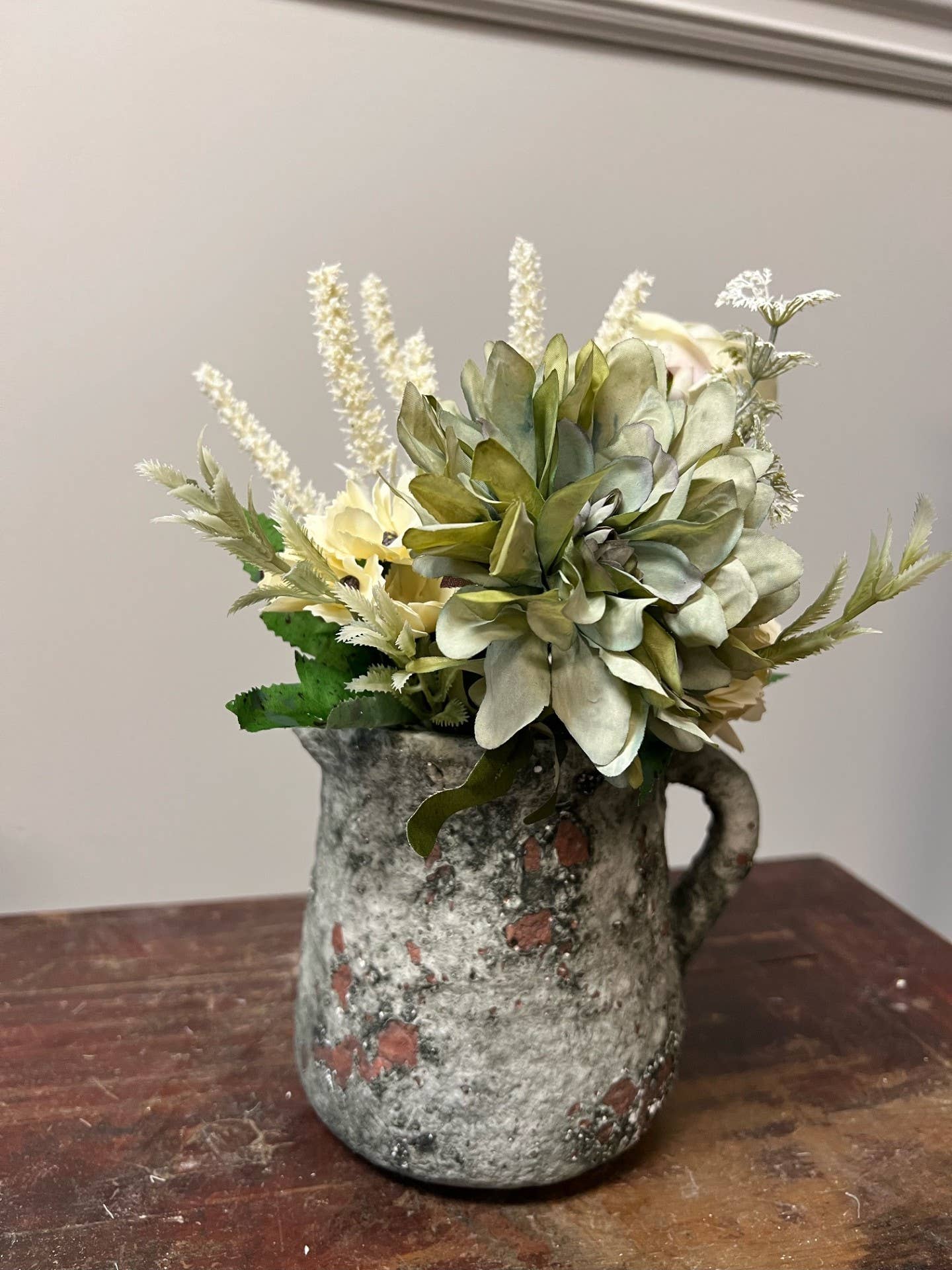 Cement Rustic Floral Jar