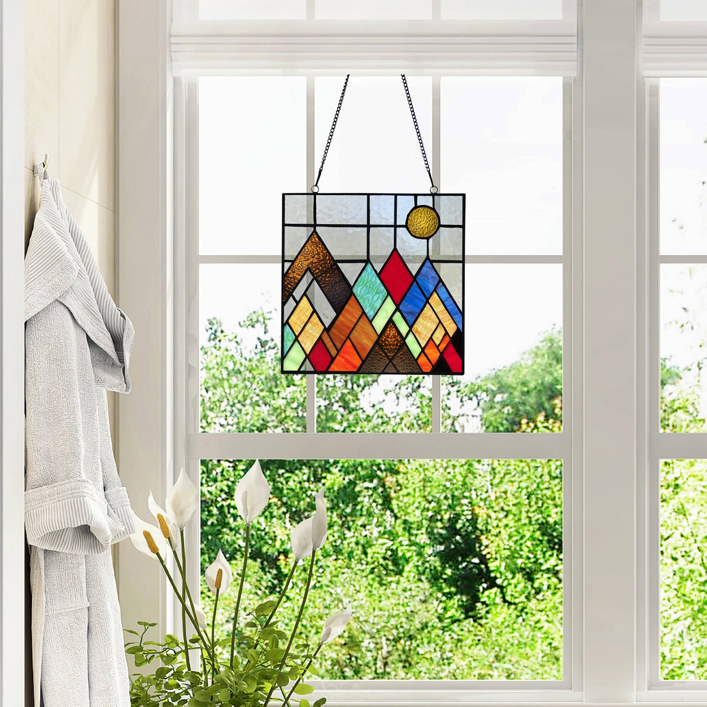 10"H Beyond the Mountain Tops Multicolored Window Panel