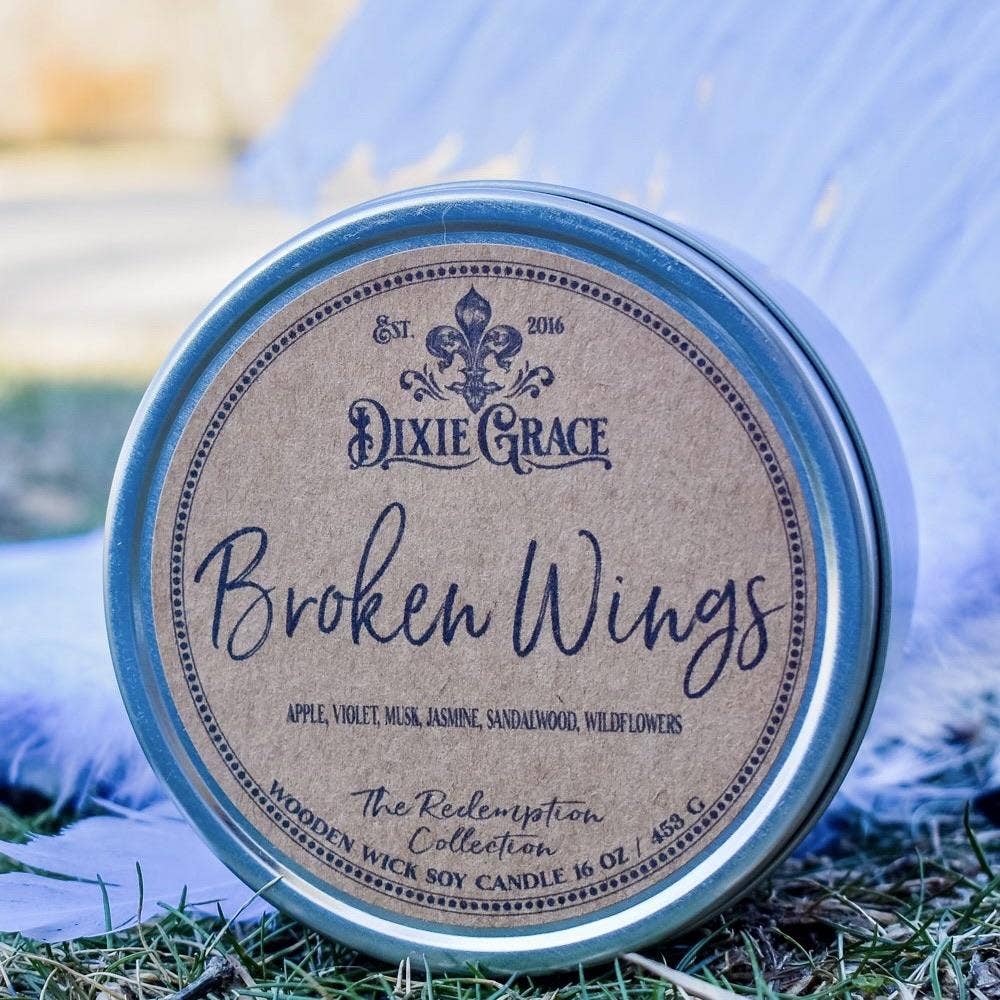 Broken Wings - Wooden Wick Candle: 8 oz Candle Tin