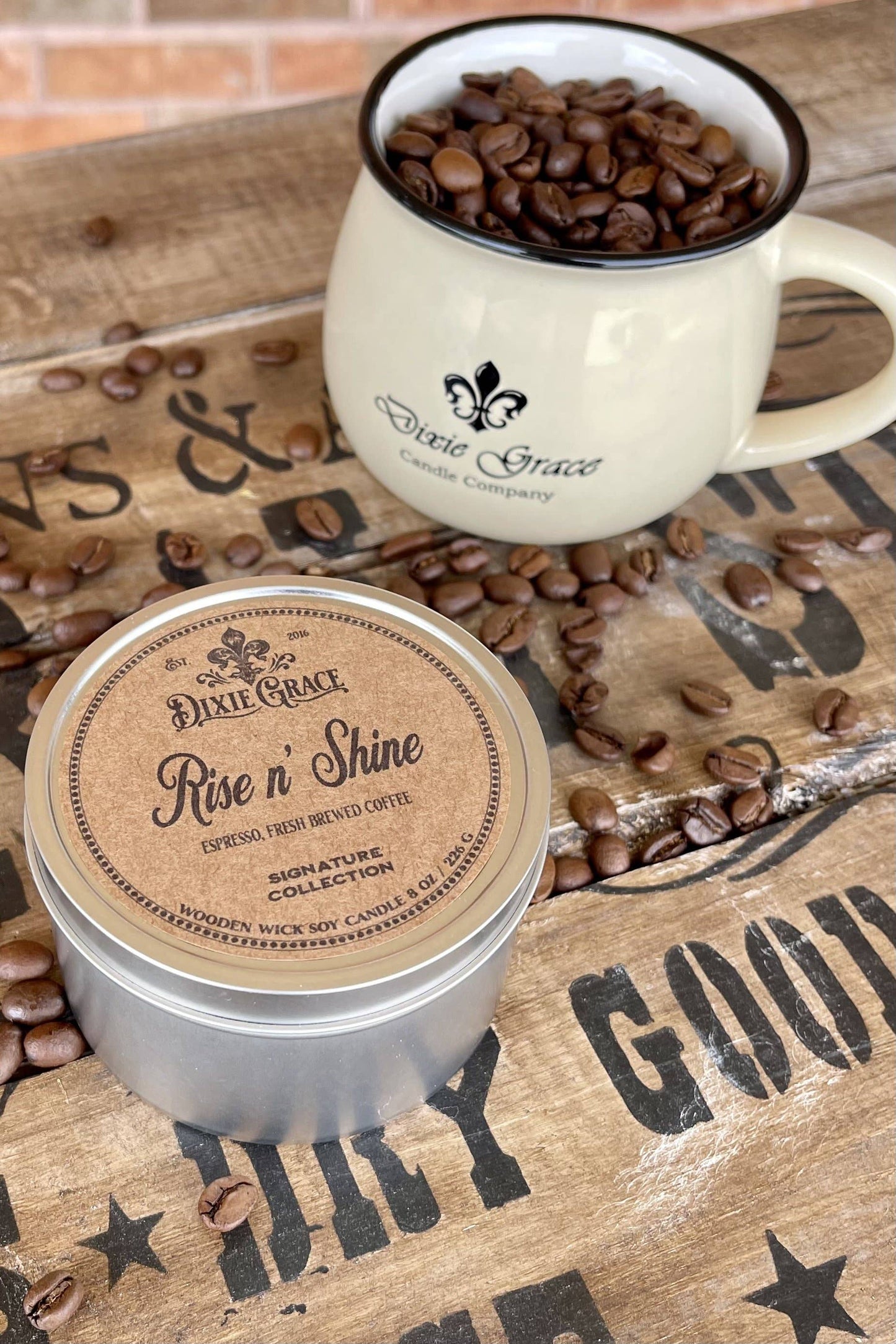 Rise n' Shine - Wooden Wick Candle: 8 oz Candle Tin