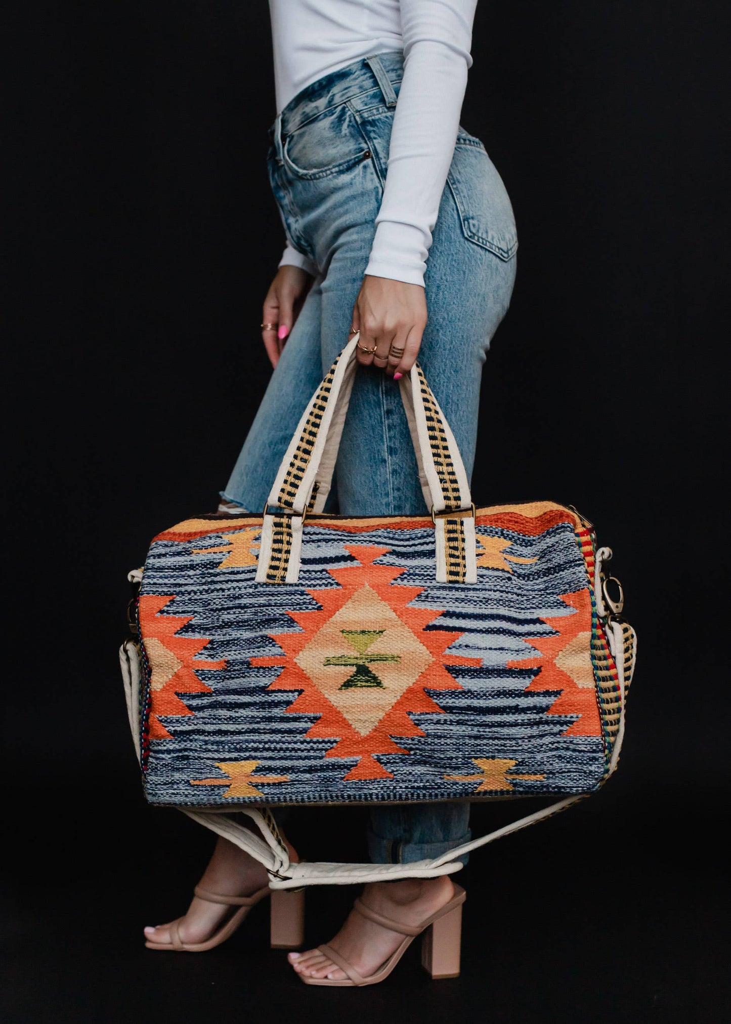 Blue & Multicolored Aztec Duffel