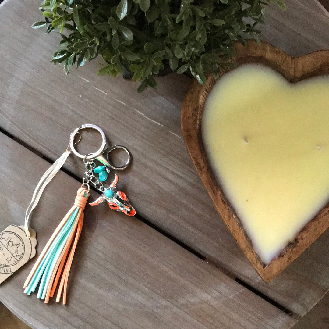 orange and teal keychain