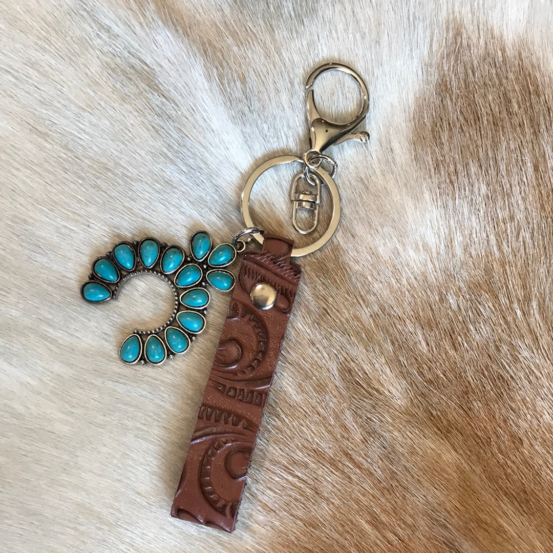 squash blossom keychain with turquoise accents