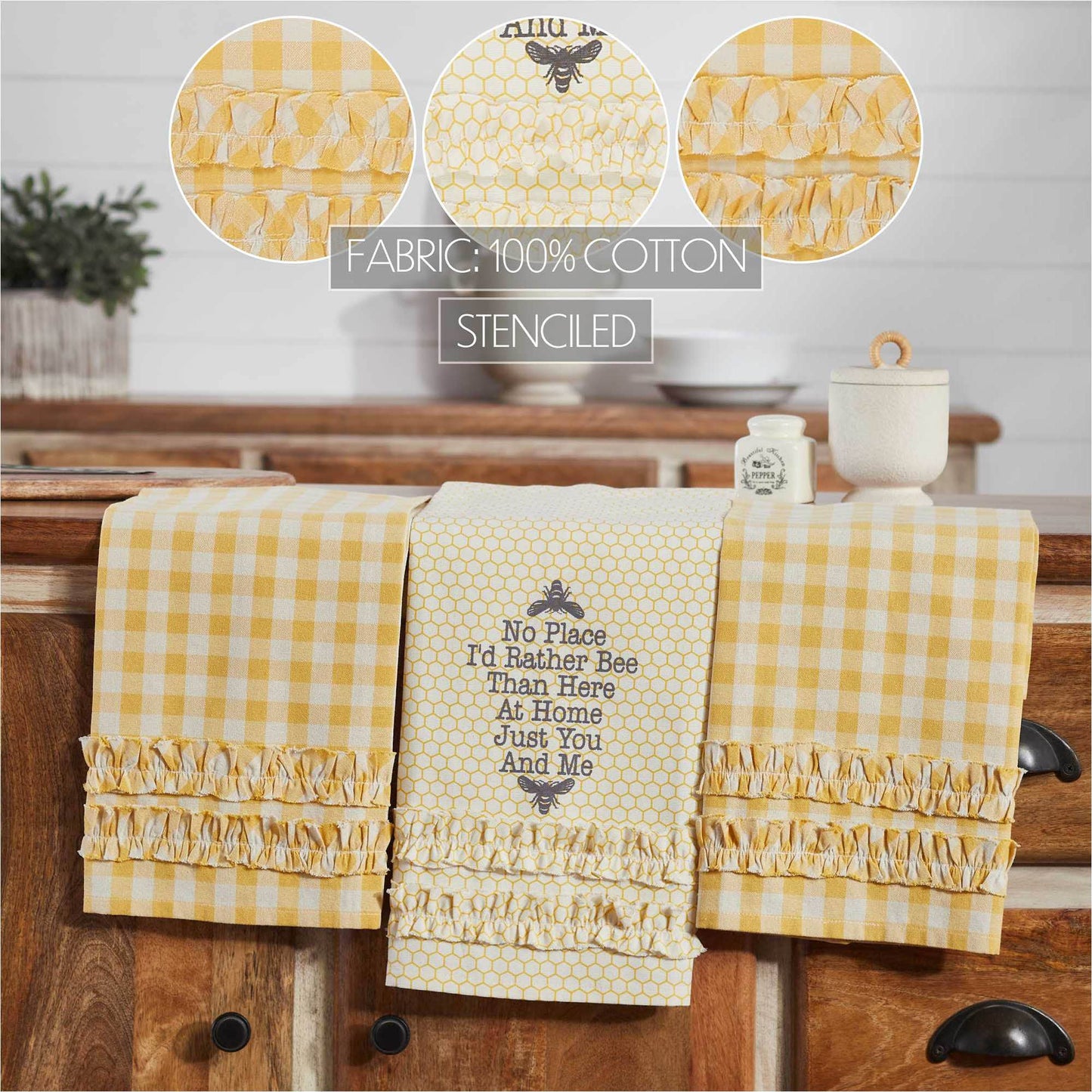 Buzzy Bees Ruffled Tea Towel Set of 3 19x28