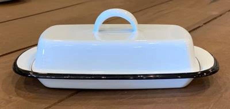 Black Rim Enamelware Butter Dish Flat Top