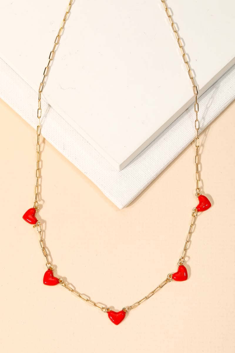 Layered Chain Bead Heart Pendant Necklace