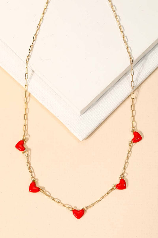 Layered Chain Bead Heart Pendant Necklace