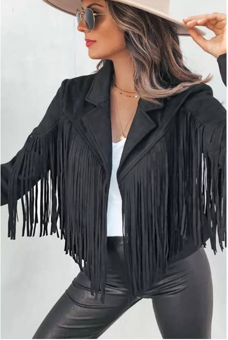 Long Sleeve Faux Suede Tassel Jacket