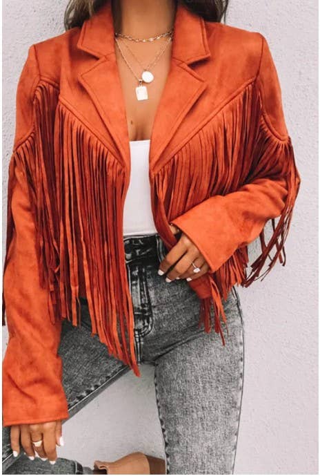 Long Sleeve Faux Suede Tassel Jacket