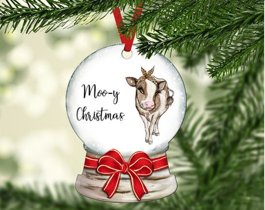 MOO-Y CHRISTMAS SNOWGLOBE ORNAMENT