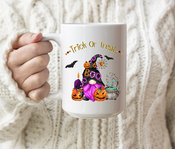 TRICK OR TREAT HALLOWEEN GNOME MUG