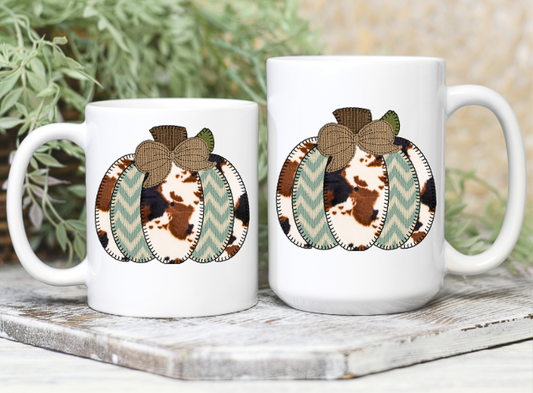 STITCHED COW FALL PUMPKIN MUG