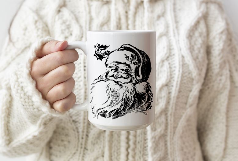 BLACK AND WHITE SANTA MUG