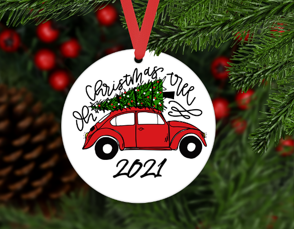 VW BUG CHRISTMAS ROUND ORNAMENT