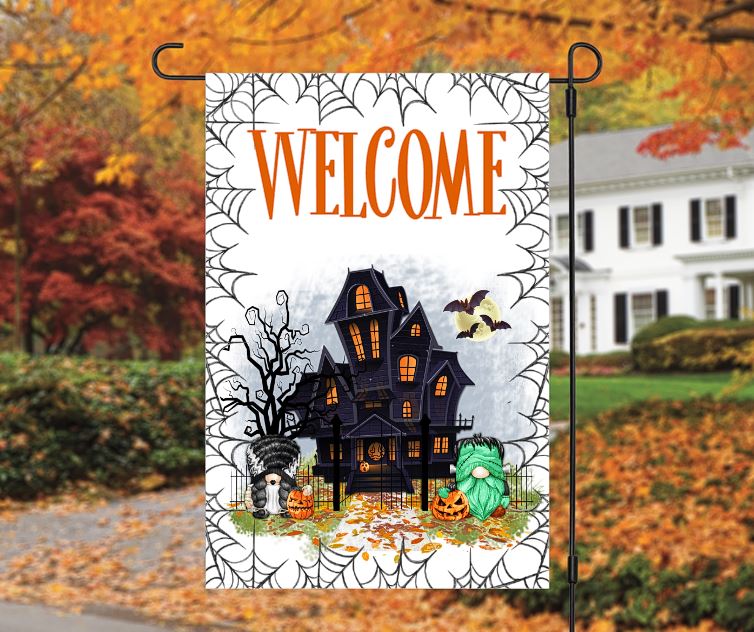 GNOME HAUNTED HOUSE HALLOWEEN FLAG