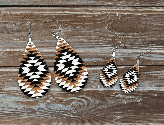 aztec earrings. Brown, black and white