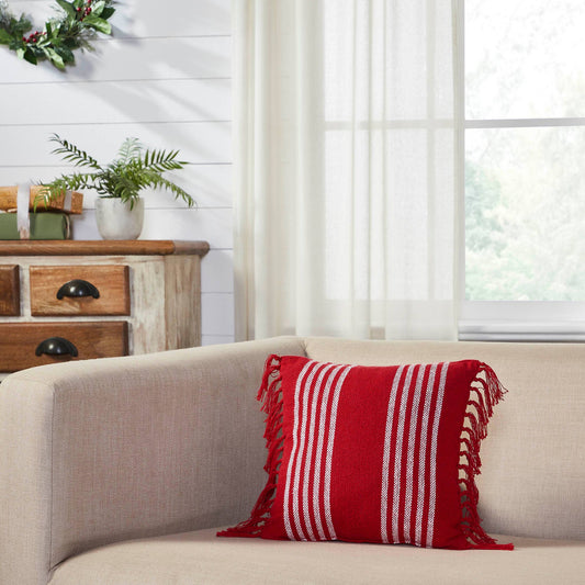 Arendal Red Stripe Pillow Fringed