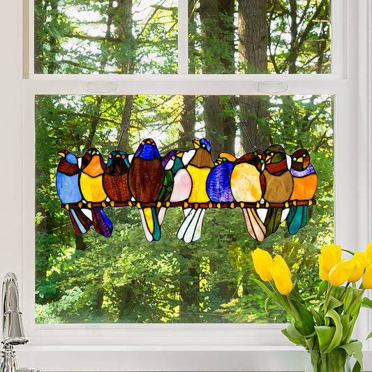 9.5"H Marisol Multicolor Birds Stained Glass Window Panel