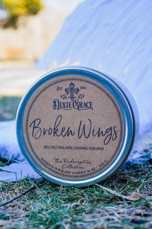 Broken Wings - Wooden Wick Candle: 8 oz Candle Tin